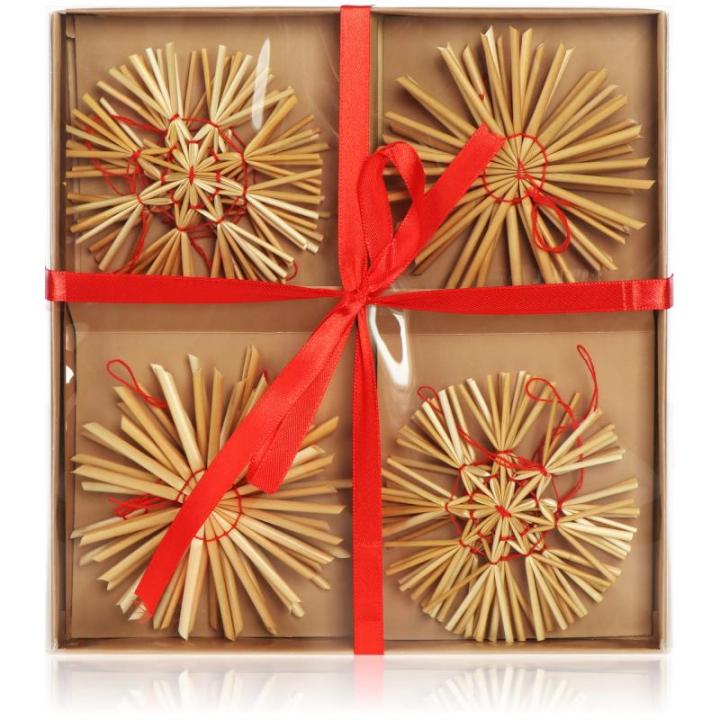 56-delige set kerstboomversieringen - kerstboomversieringen gemaakt van stro - strosterren in verschillende uitvoeringen