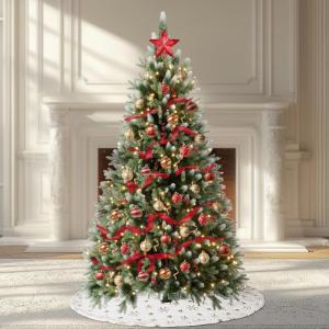 Wija Kerstboom met verlichting, kunstkerstboom met lichtketting, 450 warm wit, ledlicht, kunstsneeuwcoating, 1250 takken en houten standaard, van PE-spuitgietwerk en pvc (H210)