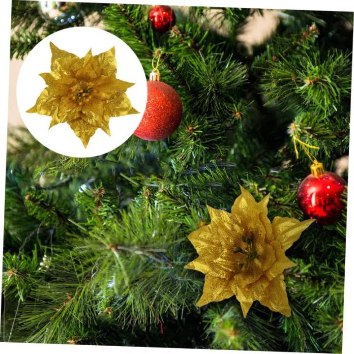 14 STK Künstliche Blumen Weihnachtsglitzerblume Stoff Weihnachtsstern Blumen Gold Kunstblumen Zur Dekoration Glitzerblumen Kuchendekorationen Weihnachtsglitter Große Kugeln Sport