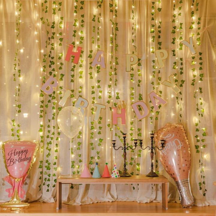 12 Stück künstliche Pflanzen,grün Blatt Efeu Rebe mit 80 LED-Licht, für Hochzeit Party Garten Festival Dekorationen Wanddekoration