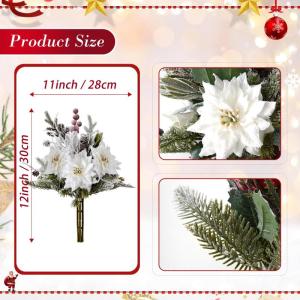 Künstlicher Weihnachtsstrauß, 30,5 cm, weiß, mattiert, Weihnachtssterne für Zuhause, Büro, Tischplatte, Innenbereich, Winterurlaub, Weihnachtsdekorationen
