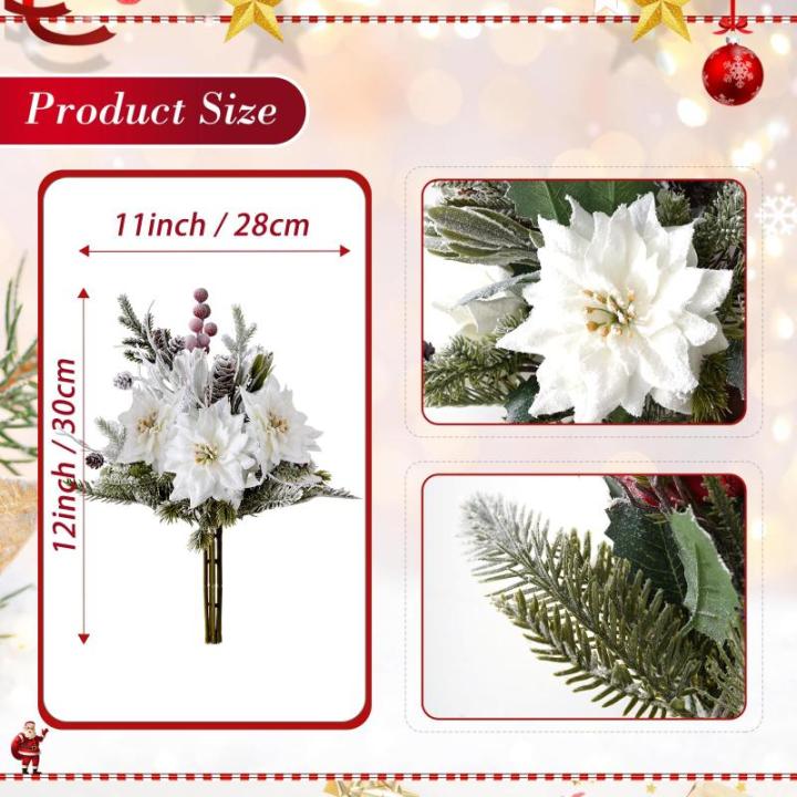 Künstlicher Weihnachtsstrauß, 30,5 cm, weiß, mattiert, Weihnachtssterne für Zuhause, Büro, Tischplatte, Innenbereich, Winterurlaub, Weihnachtsdekorationen