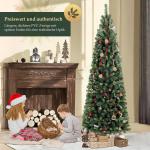 Kunstkerstboom Slim 210 cm, dennenboom met handschoenen en metalen standaard, potlood kerstboom met 818 pvc-punten, groen