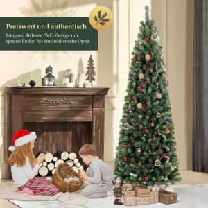 Kunstkerstboom Slim 210 cm, dennenboom met handschoenen en metalen standaard, potlood kerstboom met 818 pvc-punten, groen