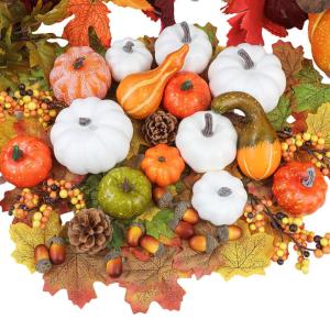 110-delige herfstpompoendecoratieset, kunstpompoenen, esdoornbladeren, dennenappels, eikels, bessen, decoratie voor thuis, herfst, Thanksgiving, Halloween, tafeldecoratie voor herf