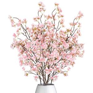 4 stuks kunstkersenbloesem, takken, roze perzikbloemen, 100 cm, kunstbloemen, bulk, lente, zijden bloemen, planten, bundel, lange stelen voor bruiloft, feest, tafel, vaas, decorati