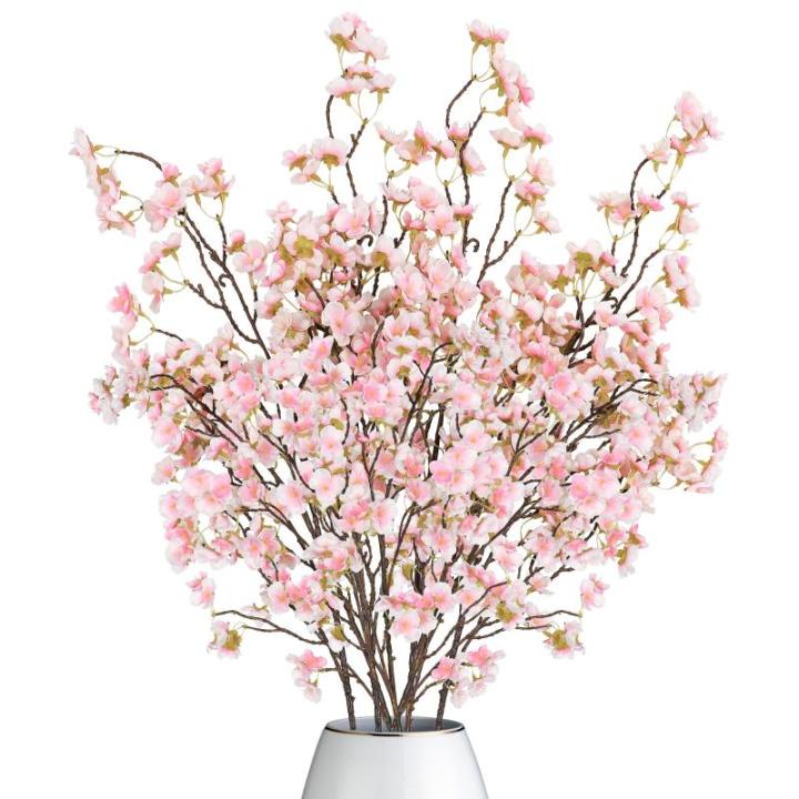 4 stuks kunstkersenbloesem, takken, roze perzikbloemen, 100 cm, kunstbloemen, bulk, lente, zijden bloemen, planten, bundel, lange stelen voor bruiloft, feest, tafel, vaas, decorati