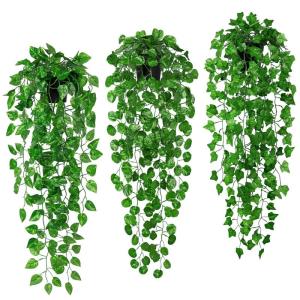 3 stuks met potten, 90 cm, , hangend gecodeerde namaakplanten, wijnstok, onderhoudsvrije eucalyptus, decoratie voor binnen en buiten, tuin, wanddecoratie