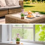 Künstliche Blumen in Töpfen 2pcs kleine realistische künstliche Hortensie Lavendel rustikale Kunststoffpflanzen mit Weaven -Topf gefälschte Bonsai -Pflanzen Hochzeitstisch Home
