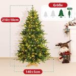 Nordmann-kunstkerstboom met verlichting, led-dennenboom met houten standaard voor kerstdecoratie, van PE en pvc, herbruikbaar, 210 cm