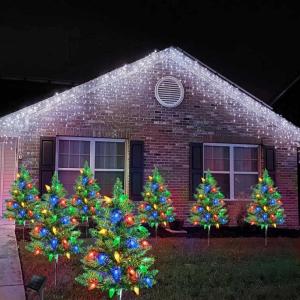 Set van 4 kerstboom op zonne-energie met verlichting, 80 LED C6 lichtketting voor kerstversiering buiten, Prelit kleine kerstboom voor weg, tuin, tuindecoratie