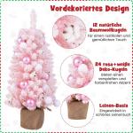 Künstlicher Weihnachtsbaum 90cm, Kleiner Dekobaum, Tannenbaum mit natürlichen Baumwollbällchen & Dekorativen Kugeln, Christbaum mit 136 Spitzen, Kunstbaum für innen (Rosa)