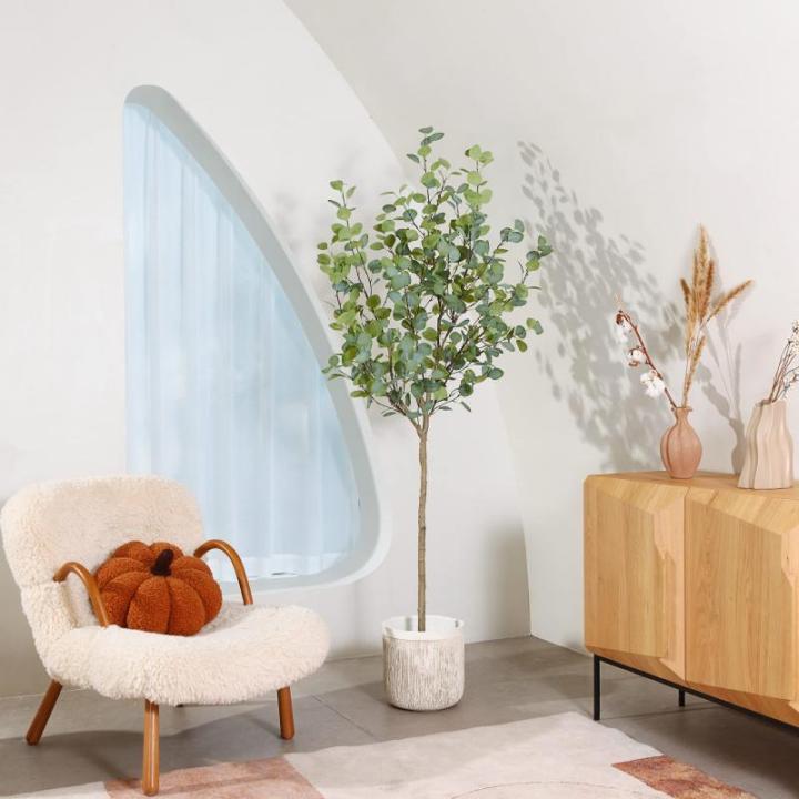 Eucalyptus Kunstplant, 180 cm, eucalyptus, decoratie voor binnen en buiten, moderne decoratie, , plastic planten in pot, voor thuis, slaapkamer, kantoor, tuin (2 stuks)