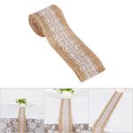 Juteband mit weißer Spitze, rustikaler Stil, Hochzeit, Party, Basteln, Dekoration, 6 Stück
