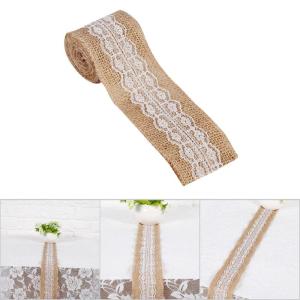 Juteband mit weißer Spitze, rustikaler Stil, Hochzeit, Party, Basteln, Dekoration, 6 Stück