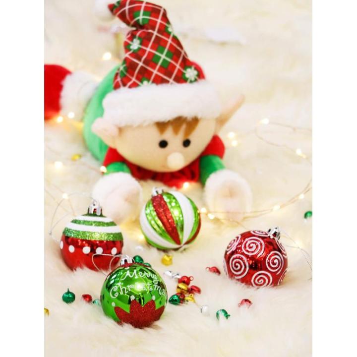 9pcs 6cm , Kerstboomballen, Elfenthema Rood Groen Wit, Kerstboomdecoratie, Uitgerust met Touw Kraftpapier Inpakpapier
