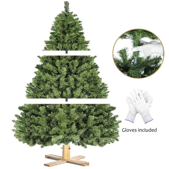 Kunstkerstboom van 213 cm met 1346 takpunten, dennenboom met houten standaard en handschoenen, snel op te bouwen en afneembaar, dennenboom voor kantoor, thuis, winkel, feest, feest