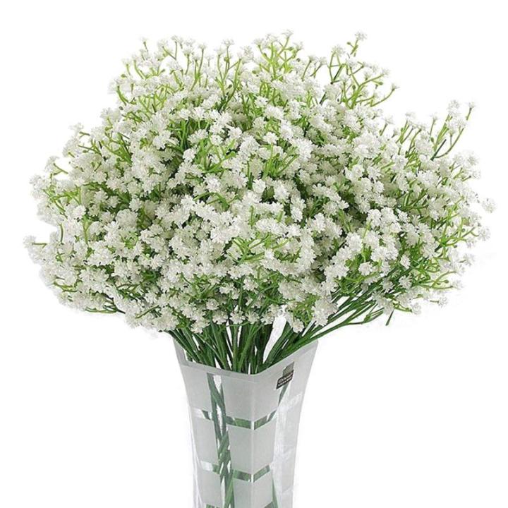 Real Touch Kunstmatige Gypsophila, 12 stuks, wit, voor bruiloft, feest, bruid, kantoordecoratie (wit)