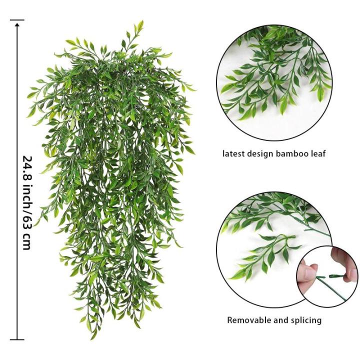 Set van 4 kunstmatige hangende planten nep groene klimop bladeren decoratie voor buiten en binnen, bamboe gebladerte hangende planten faux wijnstok groen woondecoratie voor woonkam