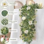 2 stuks bloemenkrans, witte zijden rozenslinger, hangende klimop, slinger, kunstmatige eucalyptusslinger, lentedecoratie, plant voor achtergrond, tafel, bruiloft, feest, decoratie