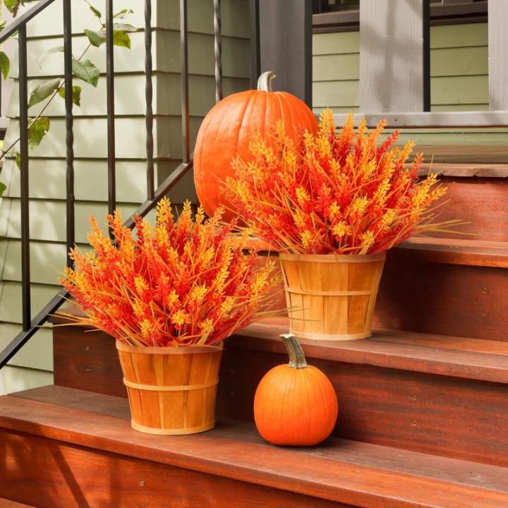 Kunstbloemen, 6 bundels voor buiten, met bloemen, uv-bestendig kunststof, herfstplanten voor tuin, raam, veranda, balkonplanten, herfstdecoratie