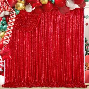 Roter Pailletten-Hintergrund, Fotografie: Weihnachts-Hintergründe, 2 Paneele, 1,2 x 2,4 m, glänzende Hintergrundvorhänge, rote Glitzer-Vorhänge für Geburtstag, Hochzeit, Party