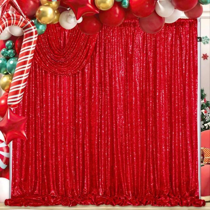 Roter Pailletten-Hintergrund, Fotografie: Weihnachts-Hintergründe, 2 Paneele, 1,2 x 2,4 m, glänzende Hintergrundvorhänge, rote Glitzer-Vorhänge für Geburtstag, Hochzeit, Party