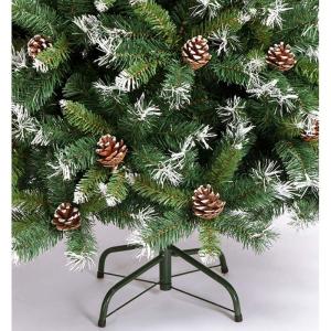 Weihnachtsbaum, 9,8 Fuß beflockter Schnee-Weihnachtsbaum, künstliche Weihnachtskiefern mit aufklappbarer Tannenzapfendekoration, unbeleuchtet, Metallständer for festliche Feiert