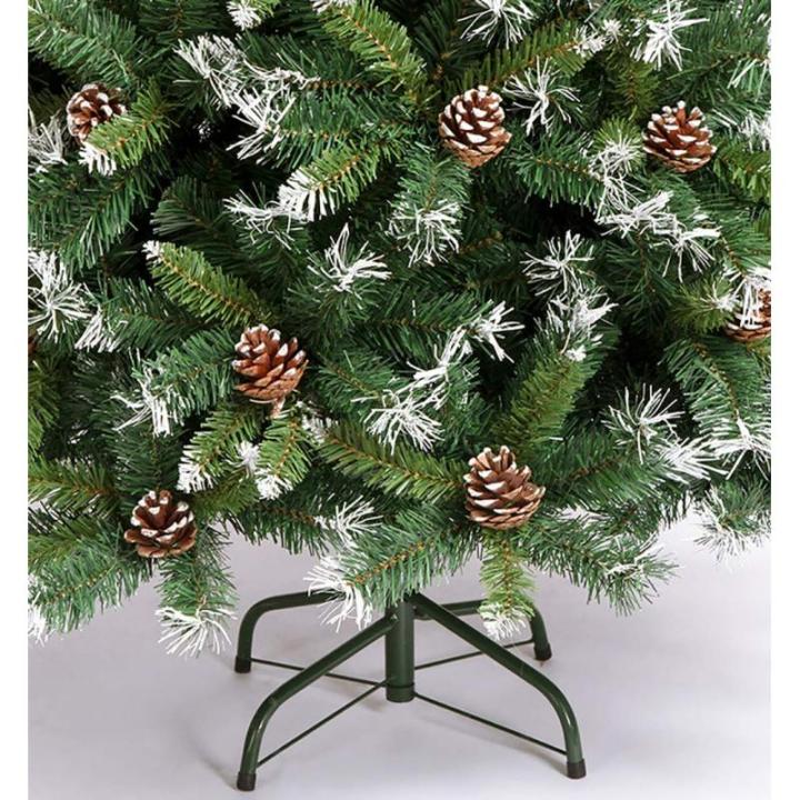 Weihnachtsbaum, 9,8 Fuß beflockter Schnee-Weihnachtsbaum, künstliche Weihnachtskiefern mit aufklappbarer Tannenzapfendekoration, unbeleuchtet, Metallständer for festliche Feiert