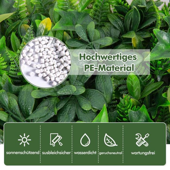 4 stuks kunstheggen, plantenwand, 50 x 50 cm, panelen met veelzijdige bladeren, gesimuleerd gazon, kunstplant, wandplant voor muur, balkon, tuin, groen