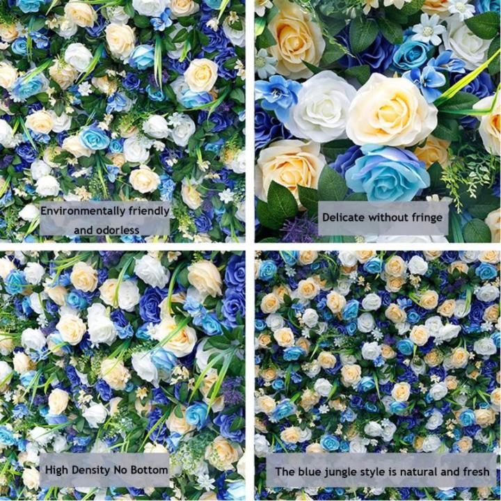 Blauer Dschungel-Stil, 5D-Stoff, Hintergrund, Blumenwand, Blumenarrangement, Blumen-Wandpaneel-Set, Seiden-Hortensie, Rose, Blumenpaneel Für Fotohintergrund, Home, Party, Hochzeit
