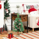 Kunstkerstboom, 60 cm, met dennenappels, rode bessen, groene dennenbladeren, 70 punten, linnen, katoen en cementbasis, voor kerstdecoraties