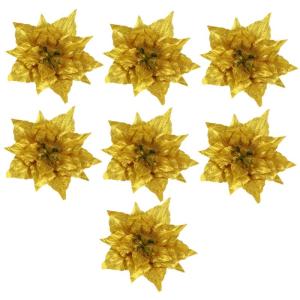 14 STK Künstliche Blumen Weihnachtsglitzerblume Stoff Weihnachtsstern Blumen Gold Kunstblumen Zur Dekoration Glitzerblumen Kuchendekorationen Weihnachtsglitter Große Kugeln Sport