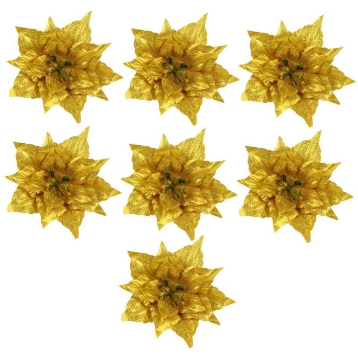 14 STK Künstliche Blumen Weihnachtsglitzerblume Stoff Weihnachtsstern Blumen Gold Kunstblumen Zur Dekoration Glitzerblumen Kuchendekorationen Weihnachtsglitter Große Kugeln Sport