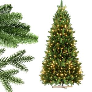 Weihnachtsbaum Künstlicher,Tannenbaum Künstlich mit Beleuchtung,Künstliche Weihnachtsbäume mit Holz Ständer,PE und PVC Zweigen,für Weihnachts Dekor Innen- & Außen (180 cm)