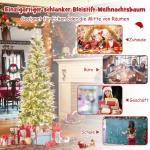 Kunstkerstboom van 190 cm met verlichting en sneeuw, potlood dennenboom met 280 warmwitte ledlampen en 60 dennenappels, smalle kerstboom voor thuis