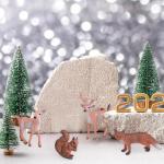 14 stuks mini-figuren, kerstboom, kunstornament, miniatuur, dennenboom, hert, haas, vos, eekhoorn, rendier, kleine kerstfiguren, kerstversiering om te knutselen, Xmas