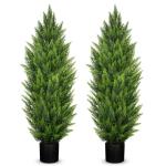 Künstliche Zedernbäume, UV-beständig, künstliche Sträucher, Zypressen, 14 cm breit, robuste Töpfe für Zuhause, Innen- und Außenbereich, Terrassentür, 1,2 m, 2 Stück