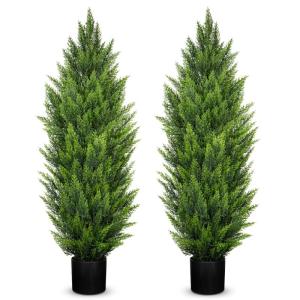 Künstliche Zedernbäume, UV-beständig, künstliche Sträucher, Zypressen, 14 cm breit, robuste Töpfe für Zuhause, Innen- und Außenbereich, Terrassentür, 1,2 m, 2 Stück
