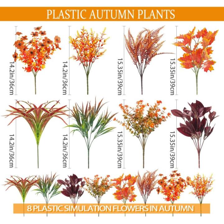 8 bundels kunstherfstbloemen herfstdecoratie herfstboeket kunstmatige eucalyptus, herfsttakken esdoornbladeren kunstbloem decoratie, herfstdecoratie voor binnen en buiten tafel bal