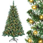Kunstkerstboom, dennenboom met verlichting, 180 leds, warm wit, incl. metalen standaard, 367 takken, pvc-kerstboom voor kerstdecoratie (120 cm, sneeuweffect, dennenappels + led)