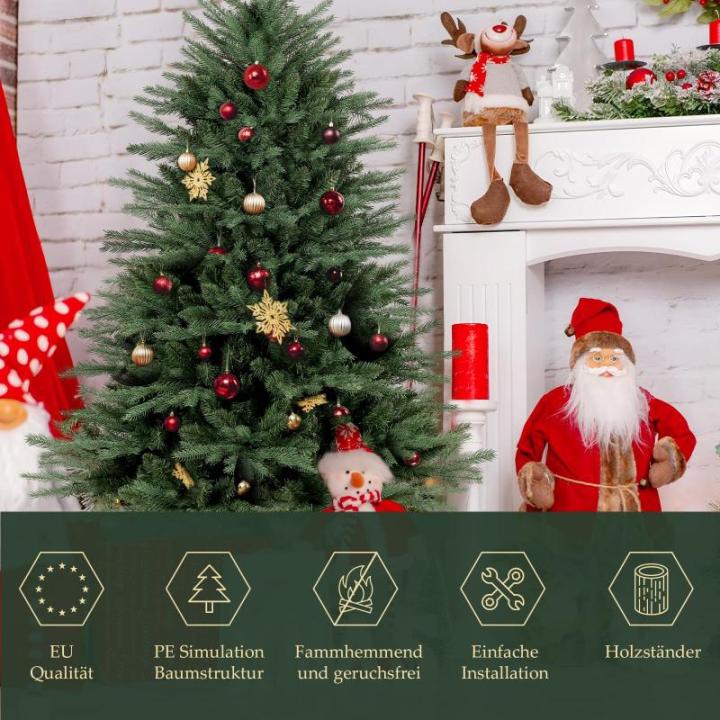 Kunstkerstboom, 120 cm met houten standaard, PE natuurgetrouwe spuitgietelementen en pvc, Nordmann-spar, kunstkerstboom van 1,2 m (Ø 86 cm)