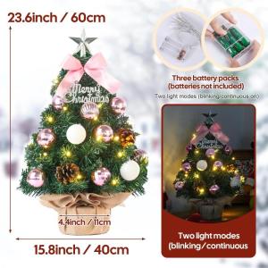 Mini kerstboom kleine kerstboom met verlichting LED tafel kerstboom klein kunstmatig versierd voor Kerstmis decoratie 60 cm