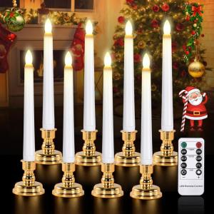 Led-staafkaarsen met timerfunctie en afstandsbediening, 8 stuks, op batterijen werkende raamkaarsen met kaarshouder, vlamloze kaarsen voor buiten, dimbaar, voor kerstdecoratie