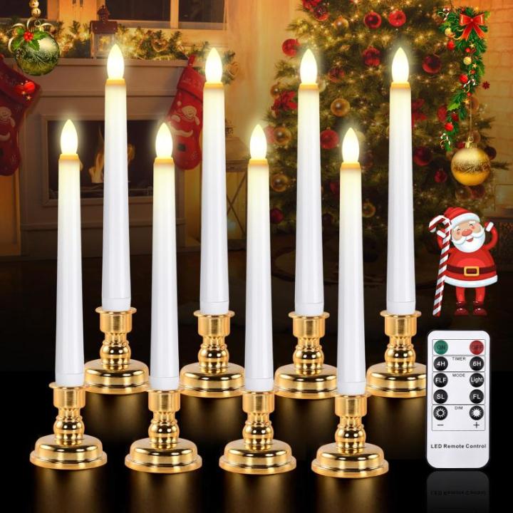 Led-staafkaarsen met timerfunctie en afstandsbediening, 8 stuks, op batterijen werkende raamkaarsen met kaarshouder, vlamloze kaarsen voor buiten, dimbaar, voor kerstdecoratie