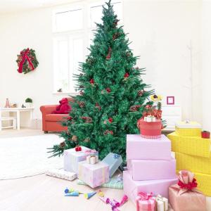5FT kunstmatige kerstboom, premium scharnierende spar kerstboom, eenvoudige montage met metalen standaard, kerstversiering voor binnen en buiten, met PVC+PE+dennenappel+rood fruit