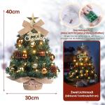 Mini-kerstboom Kleine kerstboom met verlichting, led, tafelkerstboom, klein, kunstzinnig versierd, voor kerstdecoratie, 40 cm, bruin met goud