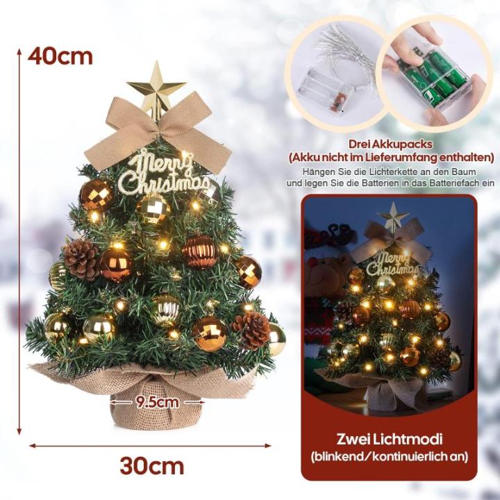 Mini-kerstboom Kleine kerstboom met verlichting, led, tafelkerstboom, klein, kunstzinnig versierd, voor kerstdecoratie, 40 cm, bruin met goud