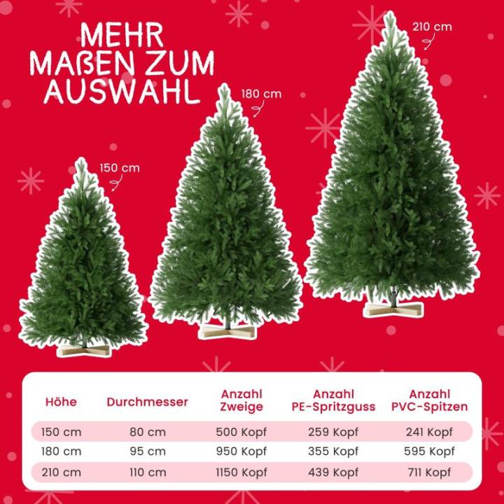Abin Kunstkerstboom, met 950 takken en houten standaard, buigbaar 355 PE spuitgegoten en 595 pvc-naalden, moeilijk ontvlambaar, opvouwbare dennenboom voor eenvoudige montage, hoogt