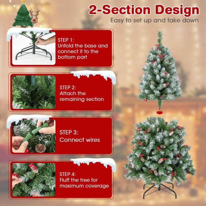 150/195 cm Künstlicher Weihnachtsbaum mit 200/420 LED-Lichtern und 8 Beleuchtungsmodi, Kunstbaum mit roten Ananas & Beeren, Christbaum mit Metallständer für Weihnachten (150 cm)